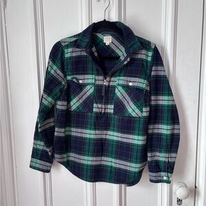 Women’s J Crew Factory Plaid Flannel Popover Shirt Green/Navy Plaid Size XS